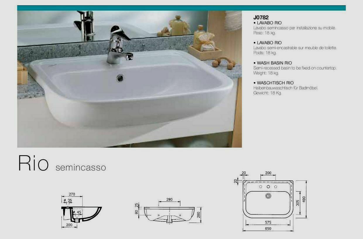 Ceramica Dolomite Ideal Standard.Lavabo Semincasso Rio Bianco Ideal Standard 65x49 Cer Dolomite Ceramiche De Paola