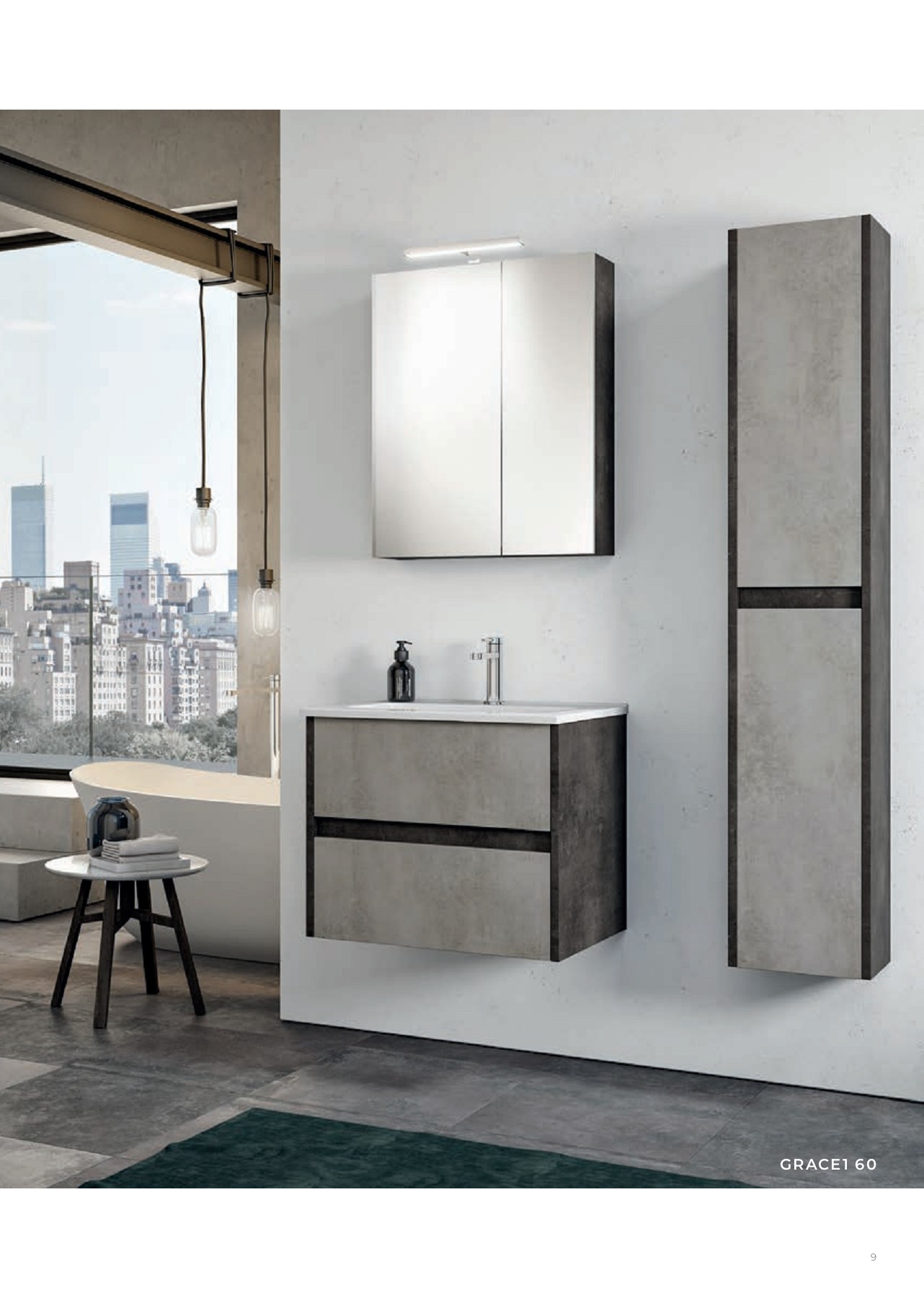 Pensile da bagno 1 anta rovere grigio — Bufano Brico Casa