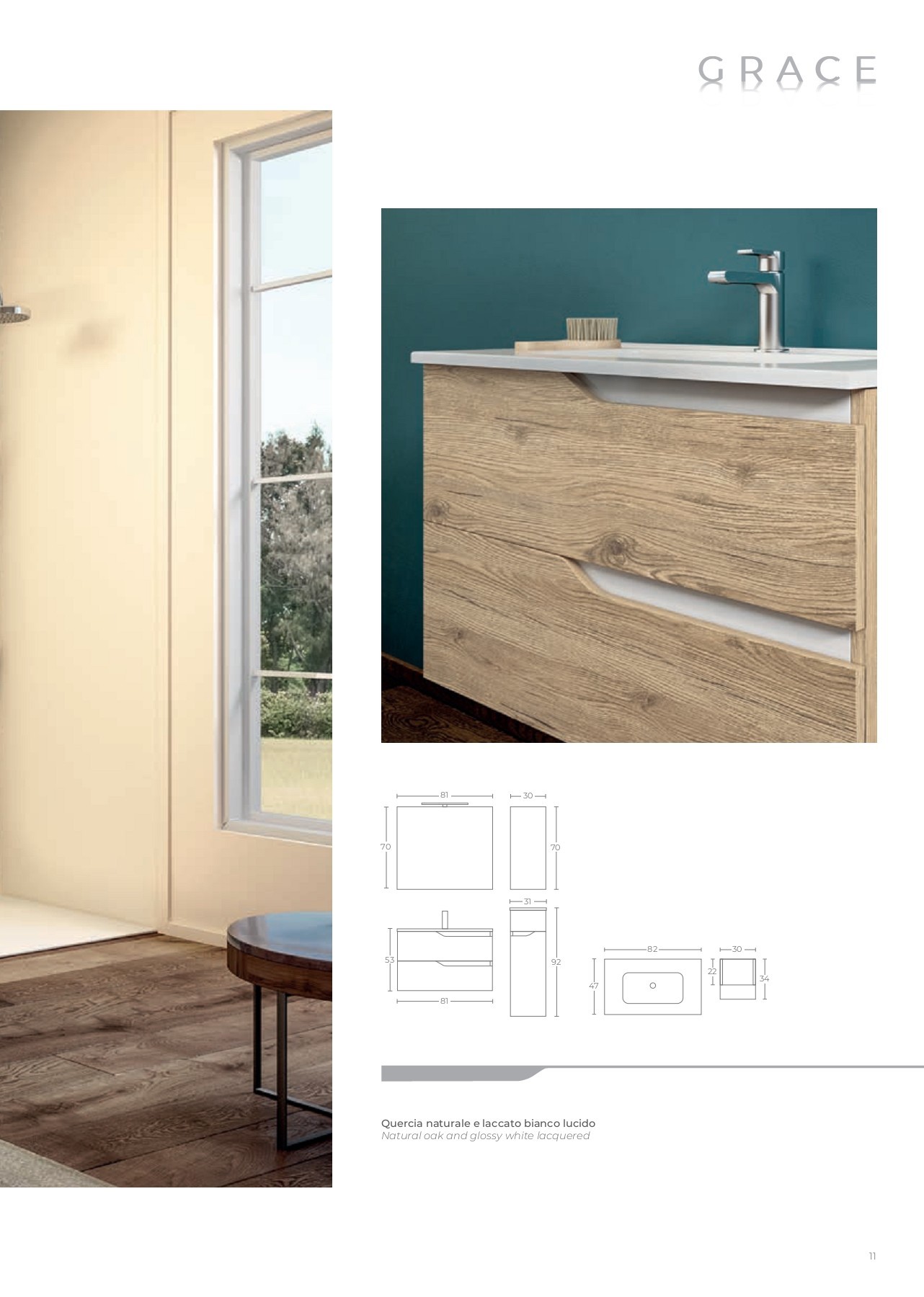 Mobile bagno o lavanderia in legno bianco con portabiancheria e 3 ripiani -  Grace