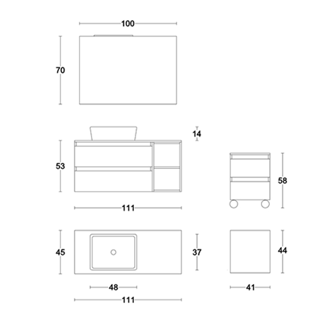 Composizione mobile sospeso per il bagno Sistema 3 CMPPLANO3